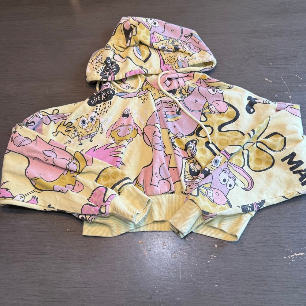 Nickelodeon Spongebob‎ Squarepants Cartoon Print Cropped Hoodie Womens Small